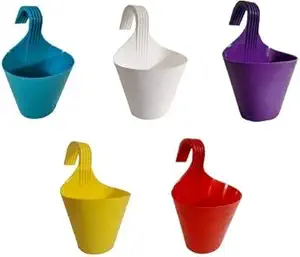 EOAN Flower Pot Hanging & Plastic Plant Holder (Set of 5) l Railing Plant Pot Container