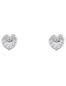 Damen & Kinder herz Ohrstecker - Weißgold 9 Karat (375)