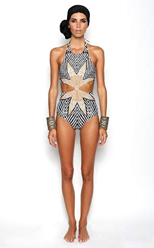 Oudan Siamese Bikini Stamp Sexy Swim Wear Tight Height And Flexibility, The White Series L (Color : As shown, Size : One size)