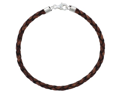 AURORIS Echtleder-Armband geflochten 3mm mit 925 Sterling-Silber Karabinerverschluss – Länge: 17cm / Farbe: antik-braun - 2
