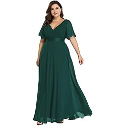 Ever-Pretty Vestido de Fiesta Noche Largo para Mujer Cuello V Manga Corta Talla Grande Verde Oscuro 58