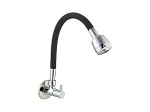 Smile Turbo Black Series PVC Sink Cock with Flexible SPOUT with Double Flow Stainless Steel Brass Chrome Finish Water Tap for Bathroom (Silver, 1 Piece)