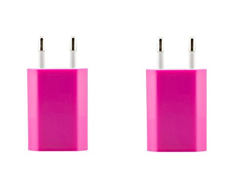 Original 2x iProtect® USB Netzteil Slim Charger für alle Kabel mit USB Anschluss in pink