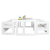 3 in 1 Multifunktionale Kindermöbel im Vierer Set Bestehend Aus einem Multifunktionalen Kindertisch oder Kindersitzbank und einer Multifunktionaler Kindersitzbank und zwei Multifunktionale Kinderstühle oder ein Multifunktionales Nest von vier Couch- Beistelltischen für Erwachsene, aus Massivem Buchenholz Weiß Lackiert