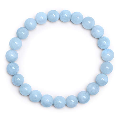 J.Fée Damen Armband Edelstein Armband Perlenarmband 8mm Aquamarin Armband Rundes Stein Armband Perlen Blau Edelstein Perlen Armband echtes Stein Armband Valentinstag Liebhaber