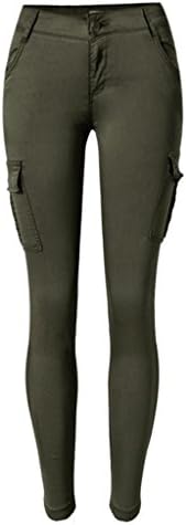 Wgwioo Women Low Waist Cotton Stretchy Disco Skinny Slim Pencil Trouser Zipper Many Pocket Casual Sports Outdoor Climbing Pants . Army Green . 36