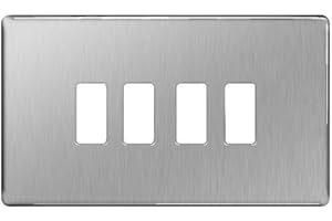 BG Nexus Grid Front Plate Screwless Flat Plate 4 Gang Brushed Steel