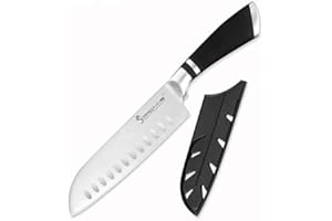 XYJ Couteau santoku de 7 pouces coupe en acier inoxydable couteau de cuisson non adhésif couteau de légumes avec couvercle