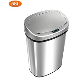 Grandma Shark Poubelle Automatique de Cuisine Panier de Cuisine, capteur Circulaire avec Technologie Infrarouge, Acier Inoxydable, 58 litres (Blanc)