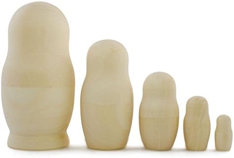 Lowplex Set of 5 Upainted Russian Nesting Doll, Blank Doll, DIY Gift Make Your Own Russan Dolls Babuska