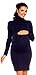 Zeta Ville Women's Maternity Stretch Warm Knit Bodycon Dress Polo Neck - 888c (Navy, 8/12)