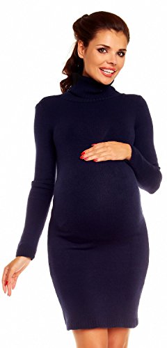 Zeta Ville Women's Maternity Stretch Warm Knit Bodycon Dress Polo Neck - 888c (Navy, 8/12)