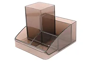 BLP Omega No. 1707 Table Set Platinum Desk Storage Organizer Box Pen/Pencil Stand with Drawer, Mobile Remote Holder for Offices/Desktop (Square Shape)