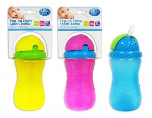 First Steps Pink 340ml Pop Up Straw Baby Toddler Kids Drinking Drinks Travel Bottle