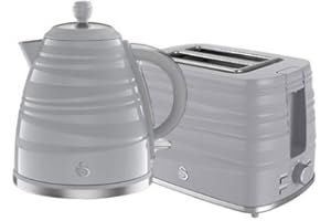 Swan Symphony 2 Pack Kettle and Toaster Set in Grey, Contemporary Style, Eye-Catching Gloss and Matte Ribbon Motif, Energy Efficient, STP3050GRN
