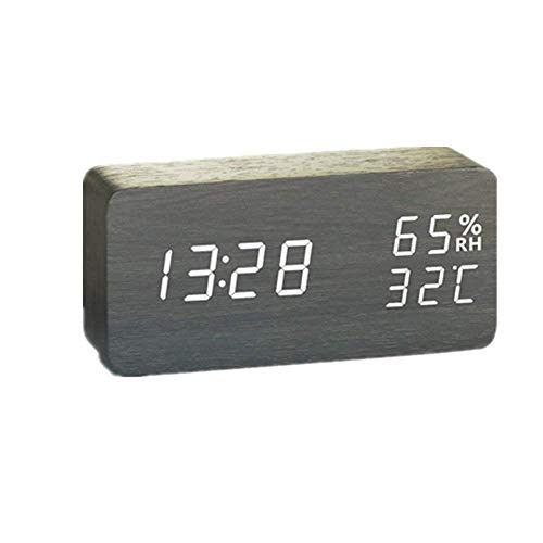 Preisvergleich Produktbild LOSKDMMJIO Wecker-Feuchtigkeit Schallsteuerung Holz Leuchtend Stumm Elektronische Wecker Multifunktionslalhr,A