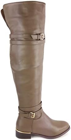 WOMENS RIDING BOOTS FLAT LOW HEEL OVER THE KNEE OR THIGH HIGH FAUX LEATHER MATERIAL (UK 5 / EU 38 / US 7, Brown)
