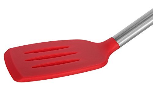 iNeibo Kitchen Pfannenwender, schlizwender – mit festem Silikoneinlage Kopf und rostfreiem Edelstahl-Handgriff der beim Kochen kühl bleibt. - 5