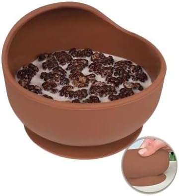 Meleni Baby Vakum Tabanlı Bebek Mama Kasesi - Vakumlu Oval Silikon Kase - Kahve