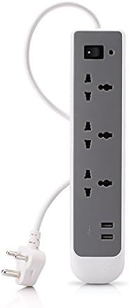 Syska 3 Way 2 Metres Extension Board with USB (Grey)