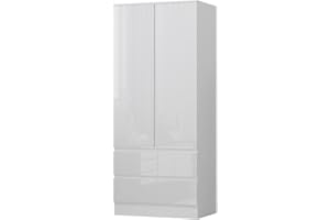 FWStyle Modern Scandinavian 2 Door 2 Drawer Combination Wardrobe White Gloss No Handles Soft Close