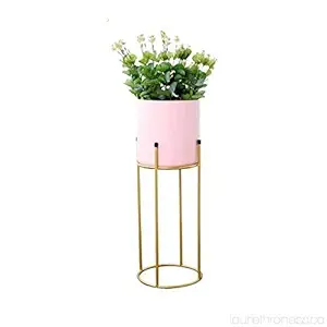 Weston Crafts Metal Planter Stand Tall Modern Pot Stand Indoor Outdoor 9 Inch Large Planter, Pink Pot Pots with Metal Stands, Flower Pot Living Room Decor for Orchid, Aloe, Large Cactus Plants