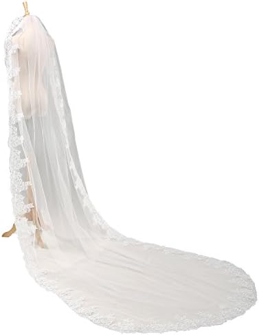Angelbridal 1T Long Lace Cathedral Bridal Veil 3 Meters Wedding Veils accessories VL005 White