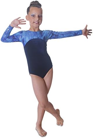 Deluxe Navy Blue Velvet Sparkle Sleeved Leotard (Navy Blue, 7-8 Years)