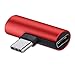 Produktbild Fuibo USB-C Typ C auf 3,5 mm Aux-Audiokabeladapter Kopfhöreraufladung Für Osmo Pocket Adapter Fast Adapter (Rot)