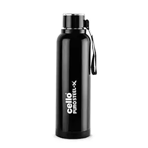 Cello Puro Steel-X Benz?Stainless Steel Water Bottle with Inner Steel and Outer Plastic , 900 ml (Black)