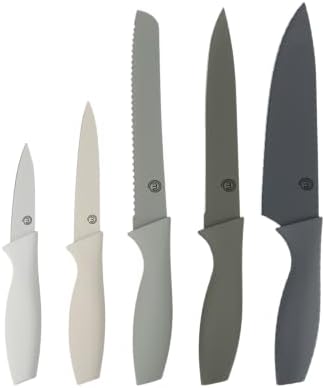 MasterChef Coltelli da Cucina, Collezione di Coltello Chef per Pane, Carne e Verdure, Acciaio Inox, Prova di Calore, Lavabile in Lavastoviglie, 5 Pezzi, Grigio