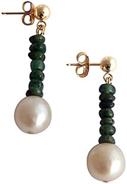Gemshine - Earrings - 14k Gold plated - Green Emerald - White Cultured Pearls - Faceted Gemstones