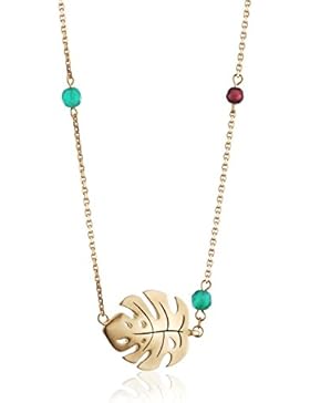 caï women Damen Collier Ankerkette Blatt 925 Silber gelb vergoldet und schwarz lackiert Chalzedon grün Granat...