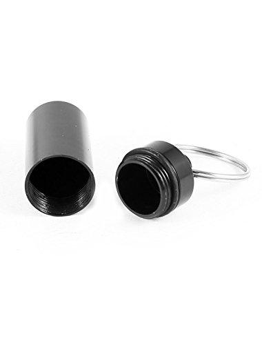 sourcingmap® Schwarz Aluminum Schlüsselring Kapsel Halter Pillendose Tabletten Container - 2