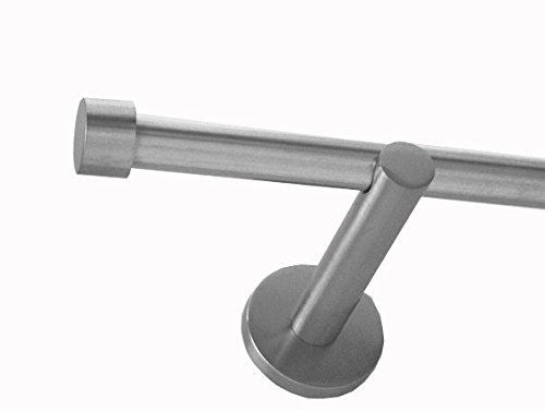 Gardinenstange Set Edelstahl Look Metall Ø 16mm zur Wandbefestigung 1-läufig Modern Kappe H12E16, Länge:240 cm - 2