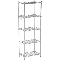 Cozzine Étagère de Rangement en Métal avec 5 Tablettes 33.00 x 53.00 x 151.00 cm & Étagère Rangement Cuisine avec Crochet pour Le Stockage dans la Cuisine, Chambre, Salon, SDB, Garage, Argent