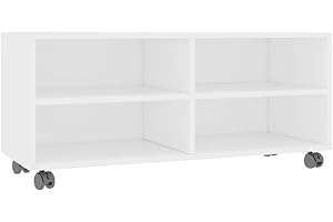 vidaXL Mueble de TV con Ruedas Contrachapada Blanco 90x35x35cm Mobiliario Hogar Accesorios Centro Entretenimiento y Multimedia Diseño Moderno Práctico