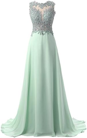 Callmelady Chiffon Long Prom Dresses For Women Evening Gowns UK With Lace Appliques (Mint Green, UK4)
