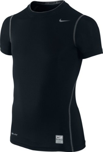 NIKE Pro Core Tight Crew Junior Short Sleeve Top , Black, L