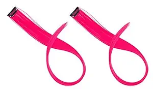 Glan Straight Hair Extension Streak For Girls Highlighting Extension With Clips 2 Pieces Neon Pink Pack Of 1