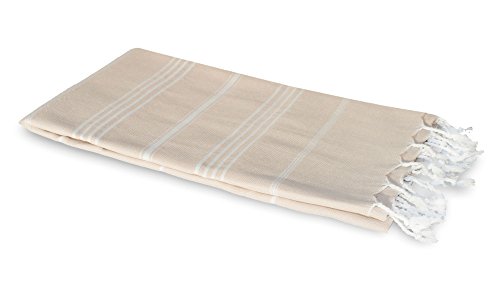 Hamamtuch Sultan beige naturfarben fein gestreift - 100% BW – 170x100cm – Pestemal - Saunatuch - Handtuch Backpacker - Strandtuch - Sporttuch - Fouta - Original von Carenesse
