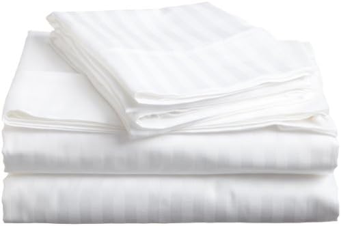 Superior 100% Premium Long-Staple Combed Cotton 400 Thread Count Long Single/Ikea Single 3-Piece Bed Sheet Set, Stripe, White