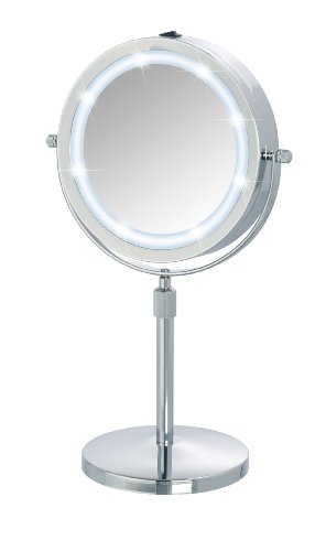 WENKO 3656540100 LED Kosmetikspiegel Lumi, Spiegelfläche ø 13cm, 500% Vergrößerung, Stahl, 21 x 35-45 x 13.5 cm, Chrom - 5