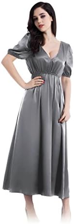 Fairylotus Bubble Sleeves Empire Style Dress Sleepwear for Women 22 Momme Silk Nightgown