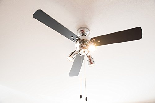 Deckenventilator mit Beleuchtung und Zugschalter Cyrus 107 cm von AireRyder, Gehäuse chrom glänzend, Wendeflügel in schwarz und silber - 9