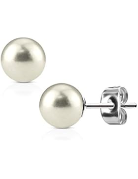 KULTPIERCING - Ohrringe Perle Weiß / Creme 1 Paar Ohrstecker 316 L Chirurgenstahl / Edelstahl Damen Schmuck Ohr-Schmuck...