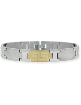 Elegantes Herren Armband mit griechischen Zeichen aus Edelstahl und 24 Karat Gold Vermeil