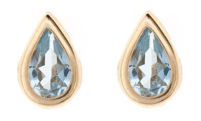 Funkyrox9ct gold March (aquamarine) birthstone rubover stud earrings. Gift box