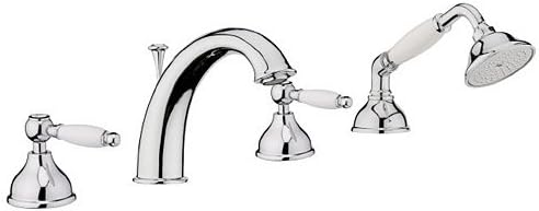 2 x Chrome 4-Hole Bath Edge Fitting Nostalgia Country House Style Mixer Tap with Shower Head and Hose in Retro Antique Design Dorian Series