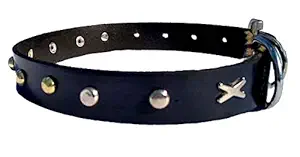 Petlia Dog Neck Collar Leather Belt for Dog Black Medium